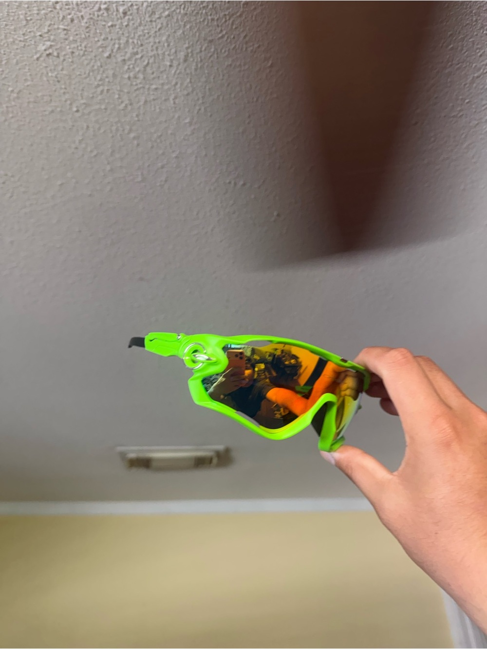 Neon Green Sports Sunglasses with Mirrored Orange Lenses Oakley